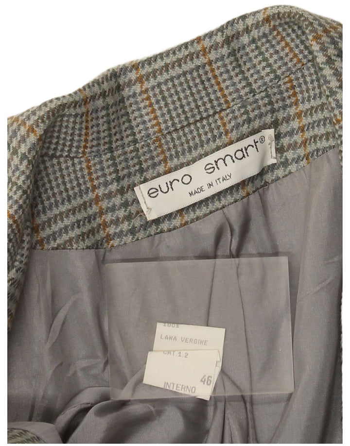 Jaqueta blazer feminina vintage com 2 botões IT 46 grande lã cinza houndstooth