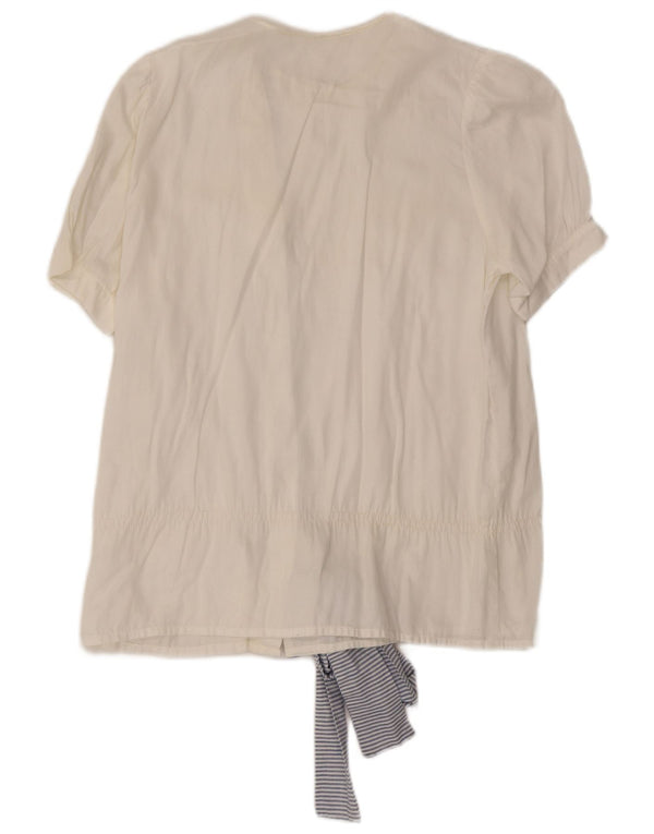 Blusa feminina vintage de manga curta UK 14 grande listrada branca