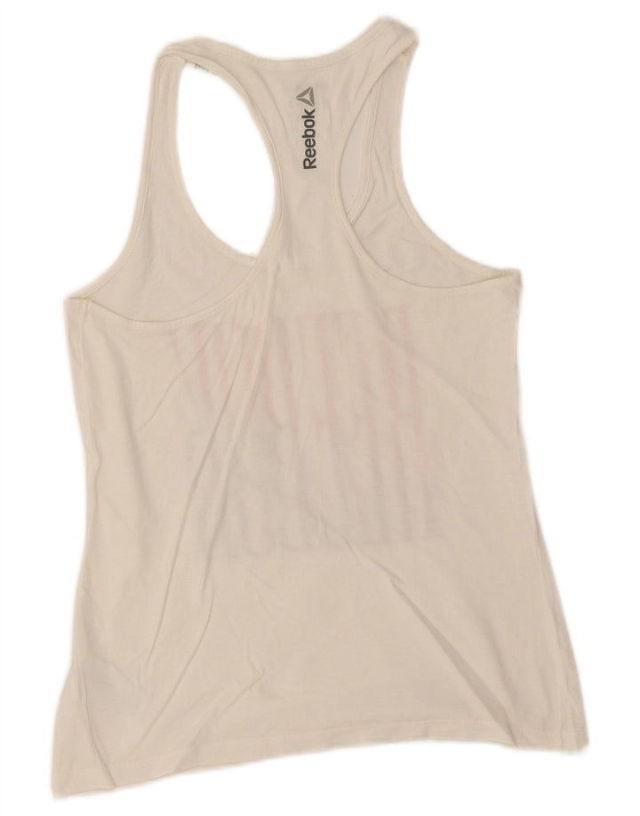 Reebok Womens Graphic Vest Top UK 8/10 Pequeno Algodão Branco