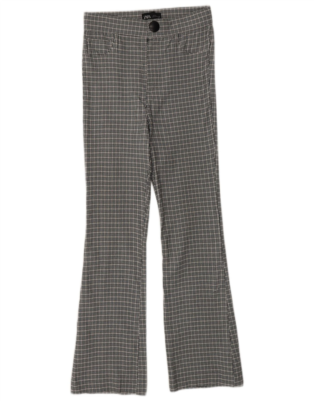 ZARA Calça feminina casual bootcut pequena W26 L26 cinza Chevron