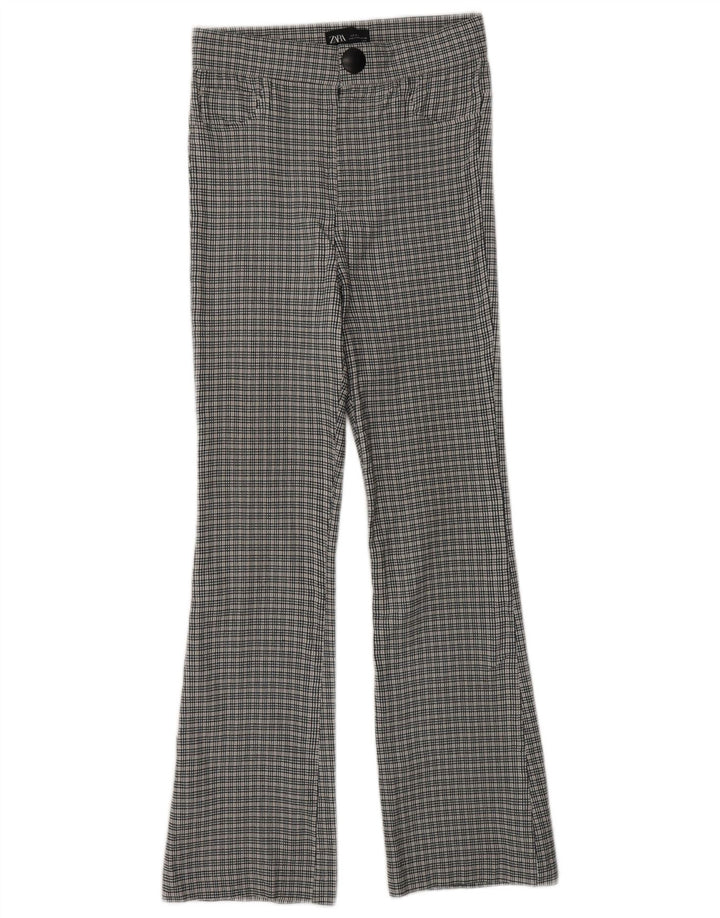 ZARA Calça feminina casual bootcut pequena W26 L26 cinza Chevron