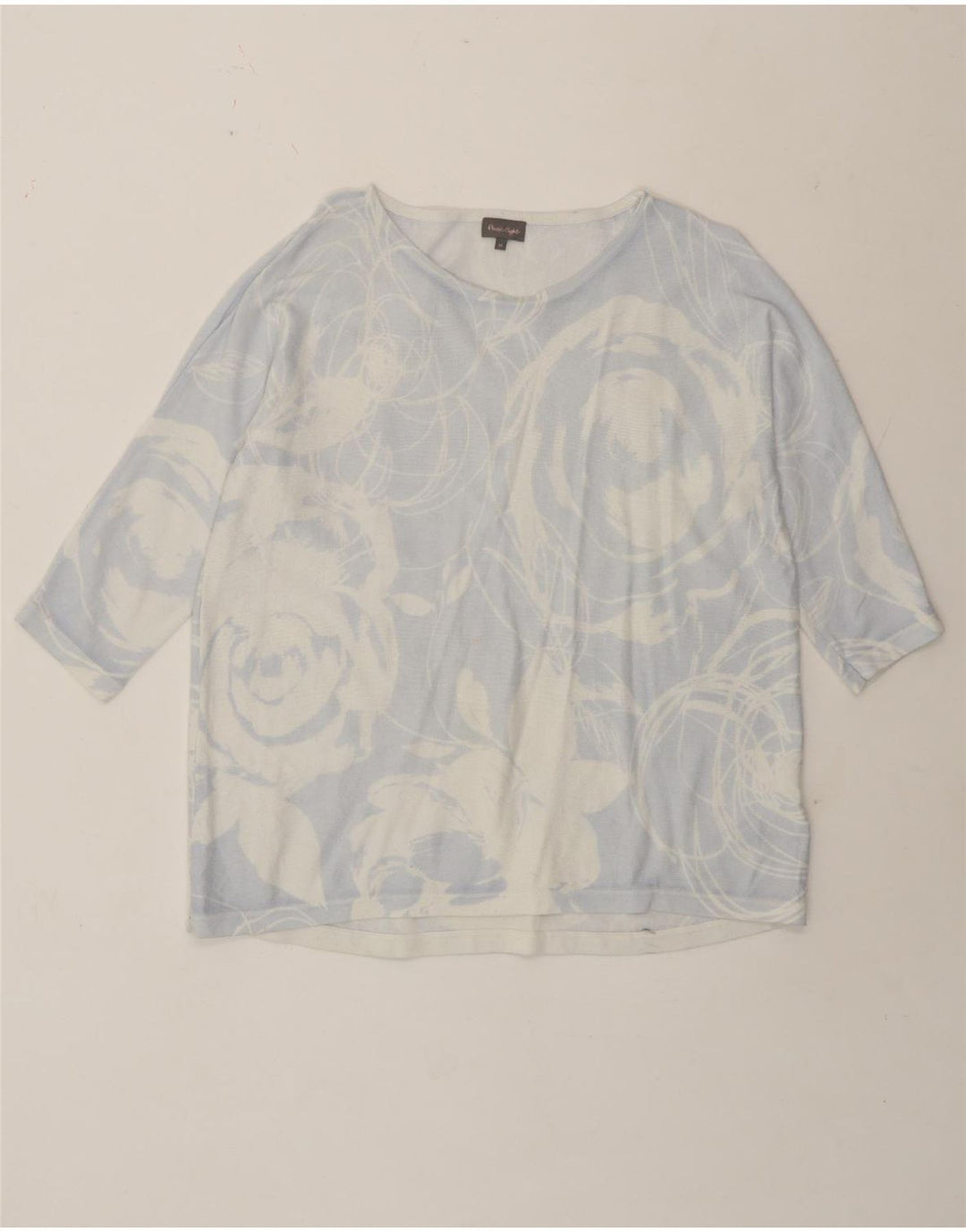Top feminino Phase Eight manga 3/4 Reino Unido 12 algodão floral azul médio