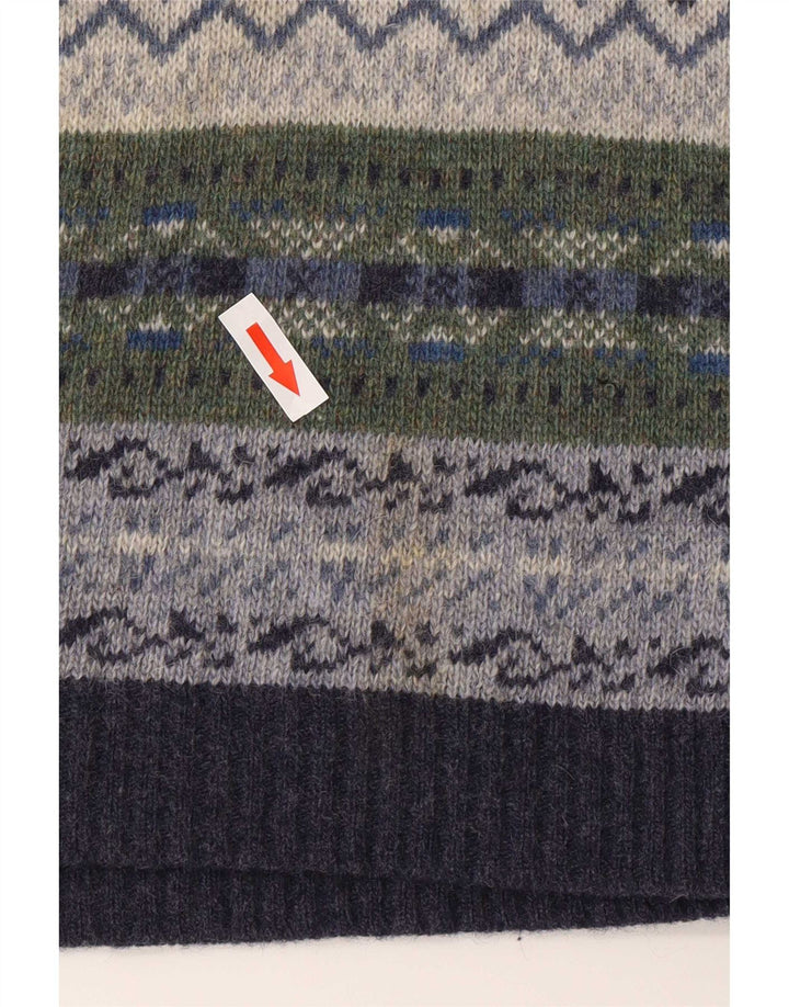 Suéter cardigã masculino vintage sem mangas, grande lã multicolorida Fair Isle