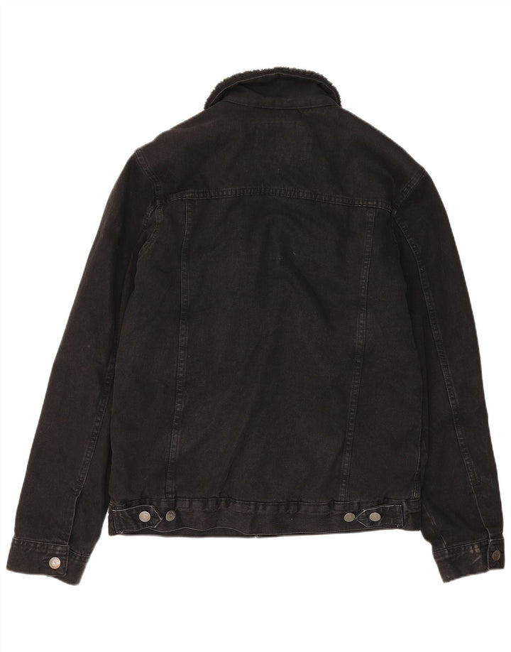 Jaqueta jeans Zara masculina Sherpa UK 38 poliéster preto médio