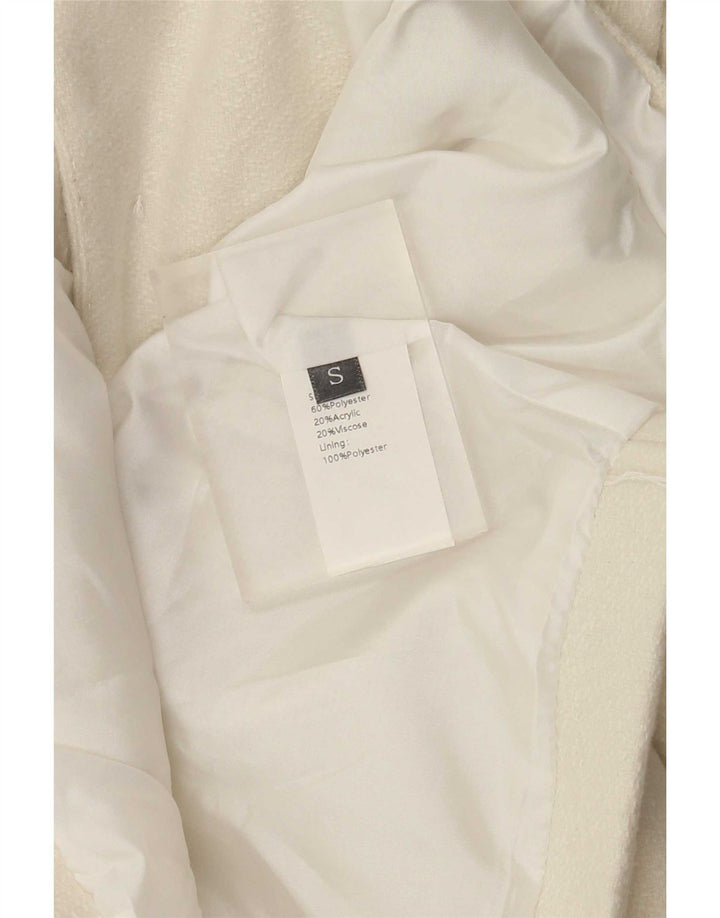 Jaqueta Bolero feminina vintage Reino Unido 10 poliéster branco esbranquiçado pequeno