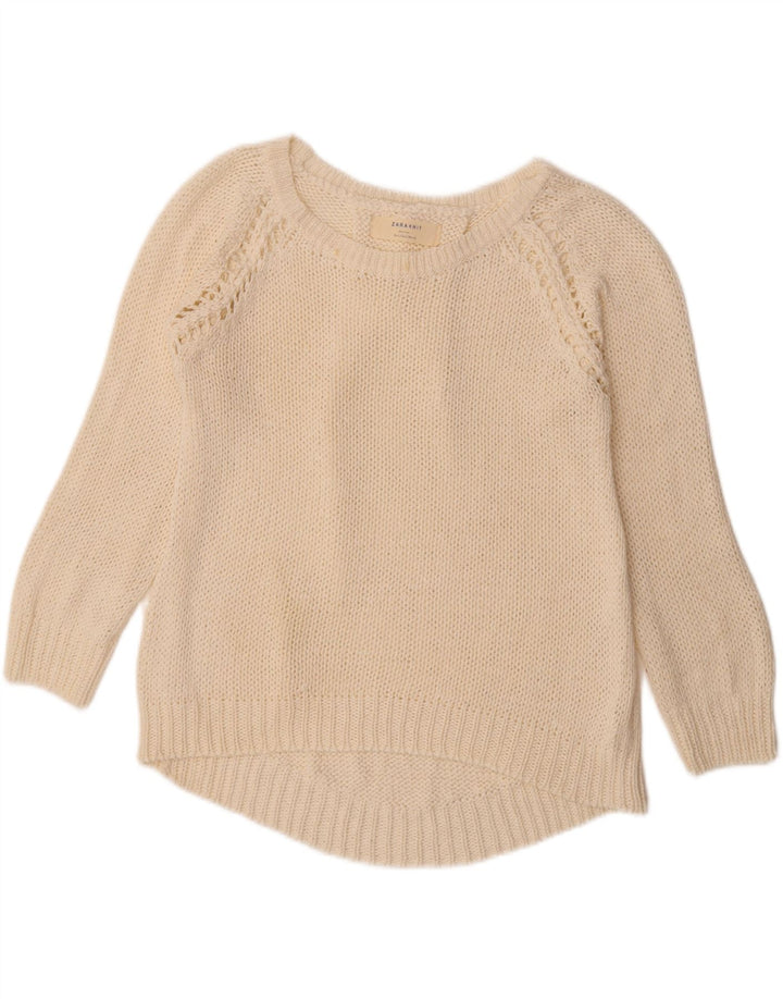Suéter feminino Zara com gola canoa Reino Unido 16 grande branco