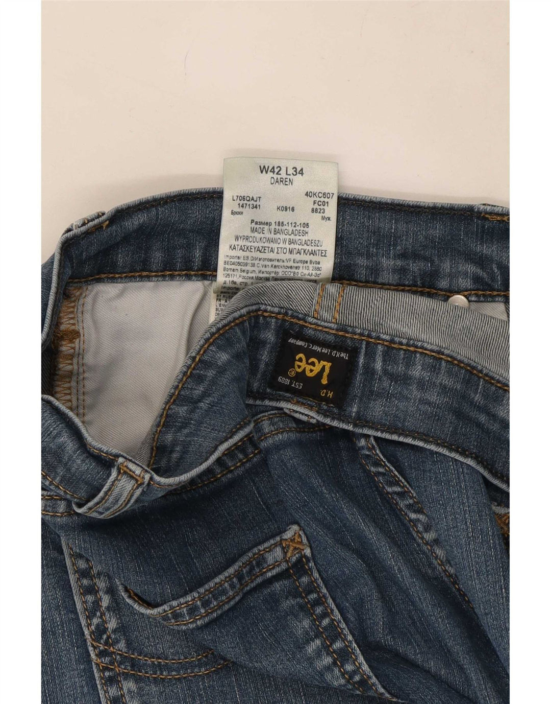 Lee Mens Daren Straight Jeans W42 L34 Azul Algodão