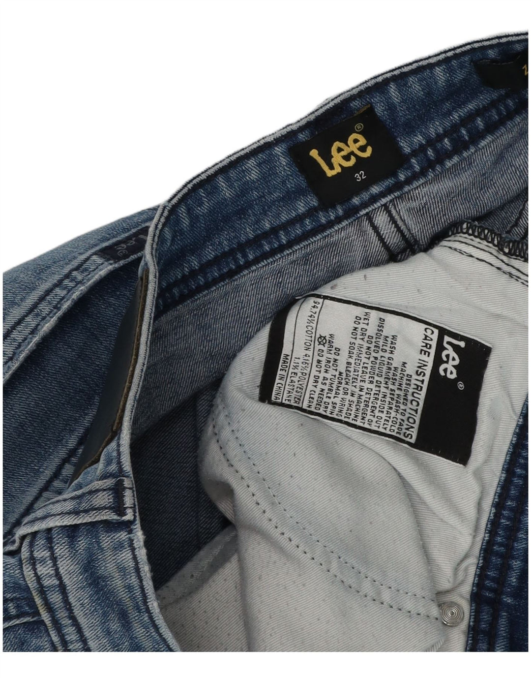 Shorts jeans masculino Lee desgastado W32 algodão azul médio