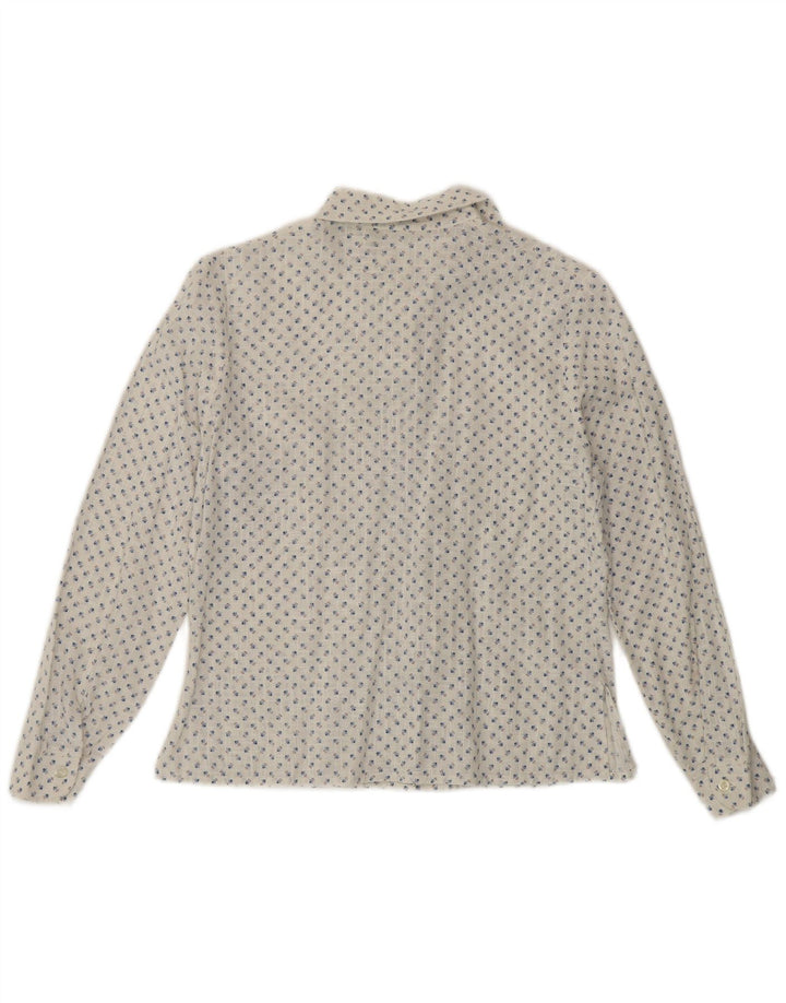 Camisa feminina vintage UK 14 médio branco floral