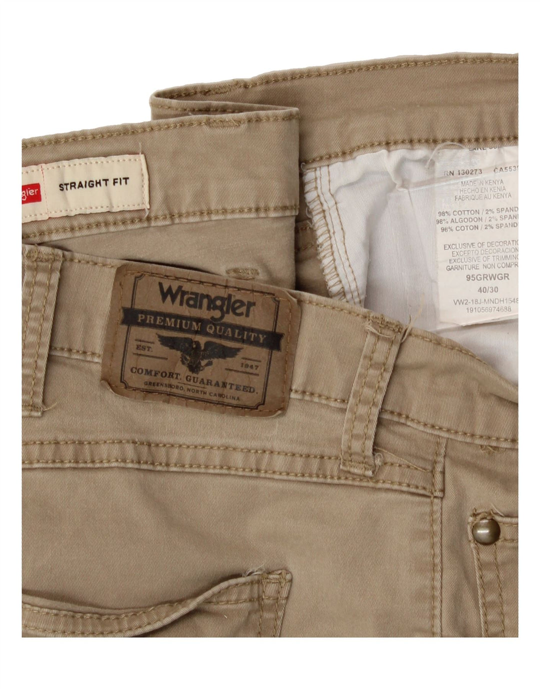 WRANGLER Mens Straight Casual Trousers W40 L30 Beige Cotton Vintage Wrangler and Second-Hand Wrangler from Messina Hembry 