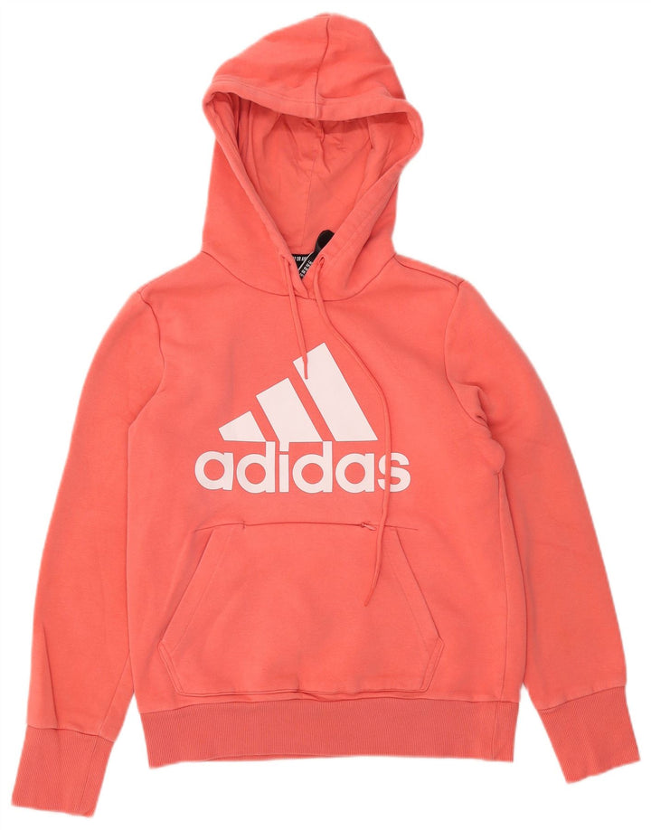ADIDAS Womens Graphic Hoodie Jumper UK 8/10 Pequeno Laranja Algodão