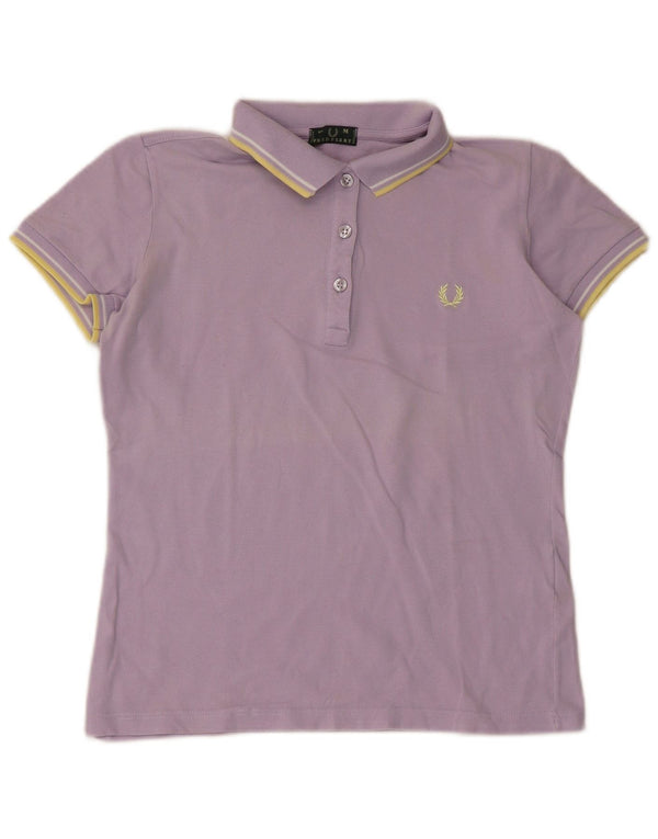 Camisa polo feminina Fred Perry UK 12 algodão listrado roxo médio