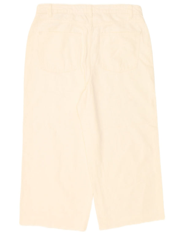 Calça jeans feminina Marks & Spencer com perna larga cortada UK 16 grande W36 L24 branco