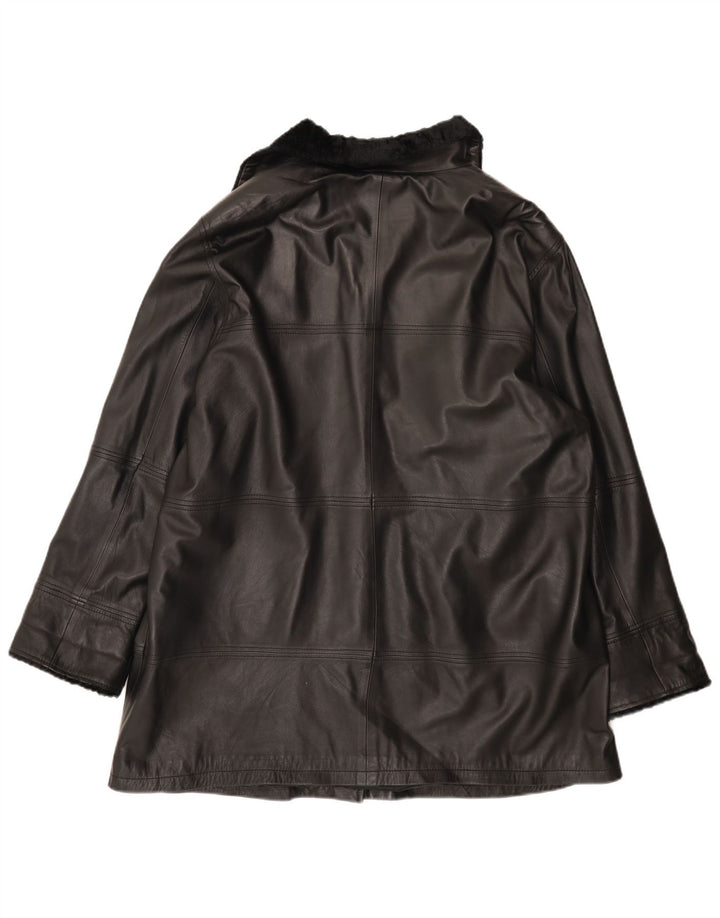 Casaco de couro feminino vintage UK 24 4XL couro preto