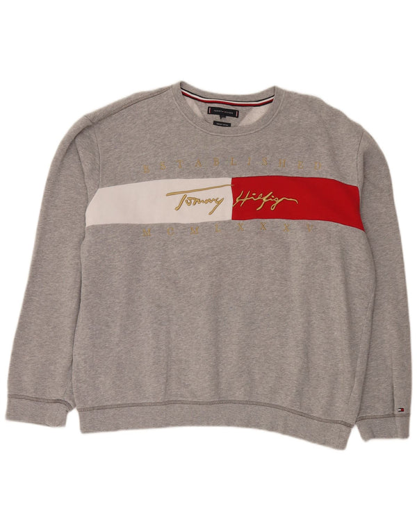 Tommy Hilfiger moletom gráfico masculino jumper 2XL cinza colorblock algodão