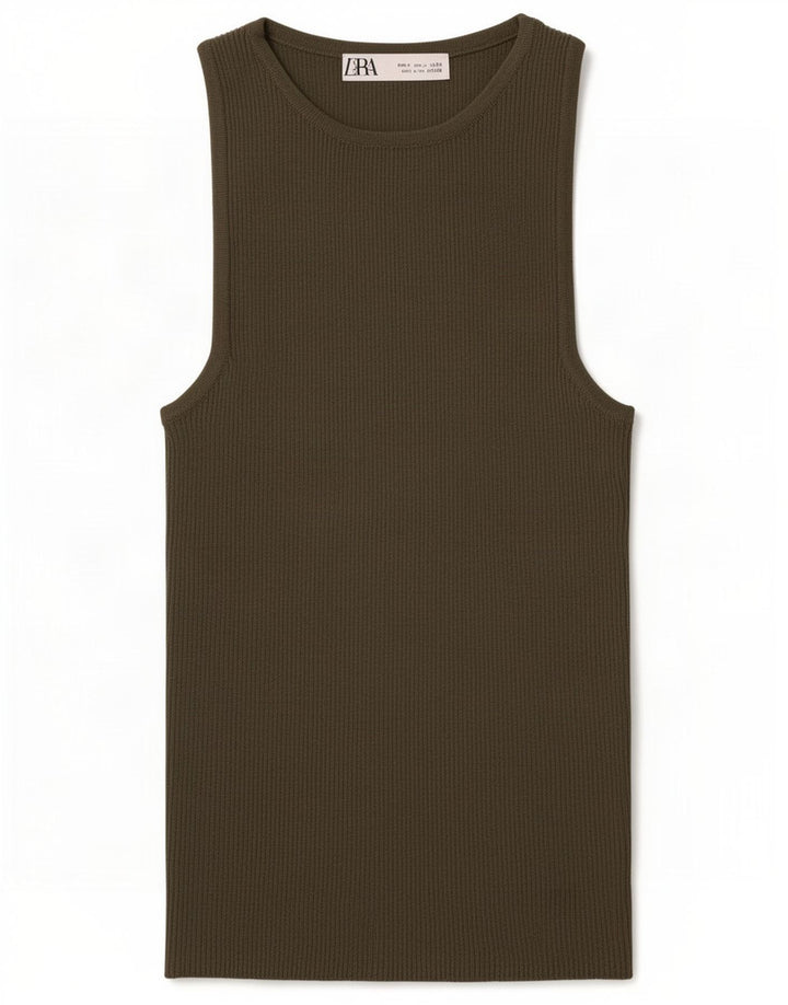 Zara Womens Vest Top UK 8 Pequeno Caqui