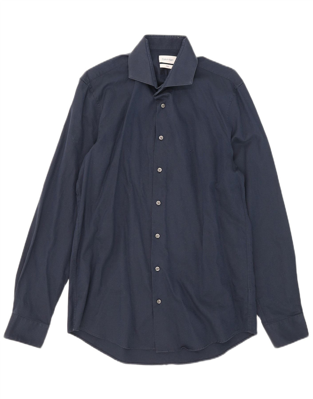 Camisa justa masculina Calvin Klein tamanho 39 15 1/2 risca de giz azul marinho médio