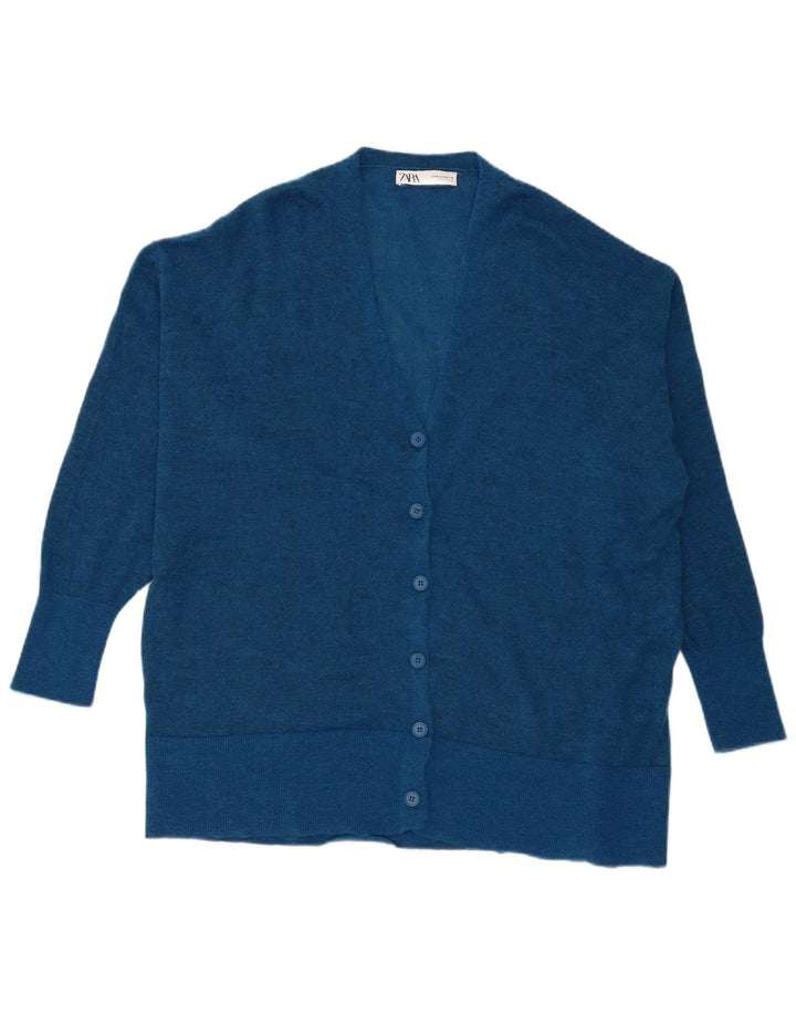 Zara Suéter Cardigan Oversized Feminino Reino Unido 14 Azul Médio