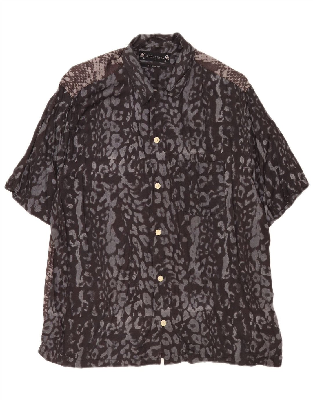 Camisa masculina All Saints de manga curta azul marinho com estampa animal