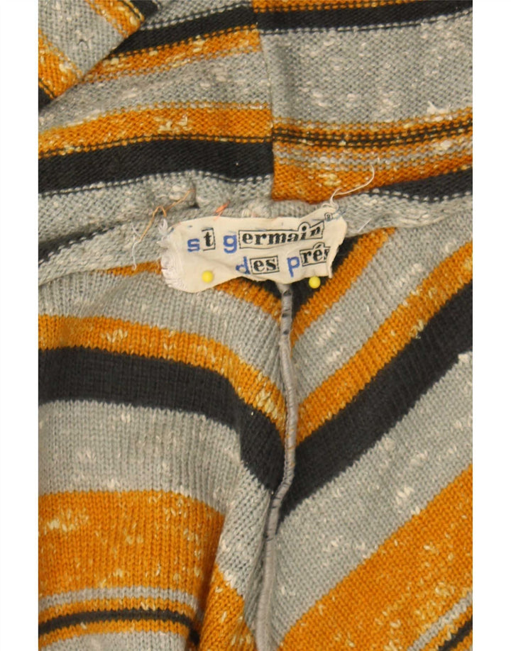 Suéter cardigã com capuz feminino vintage, tamanho único, listrado multicolorido