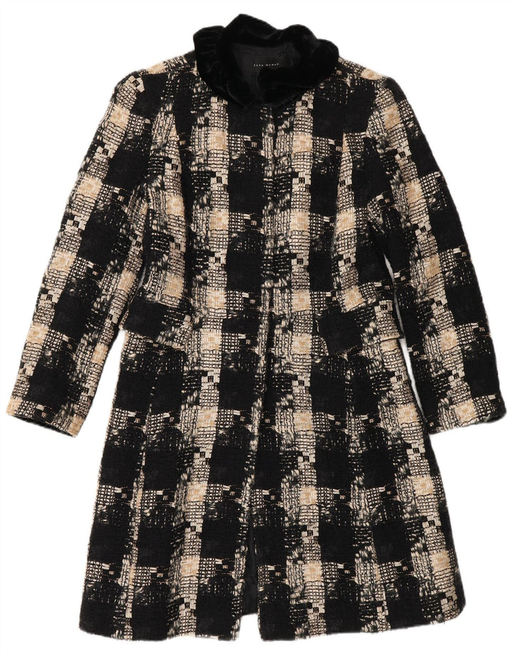 Sobretudo feminino Zara UK 12 lã xadrez preta média
