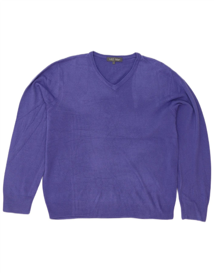 Suéter masculino Marks & Spencer com decote em V grande acrílico roxo