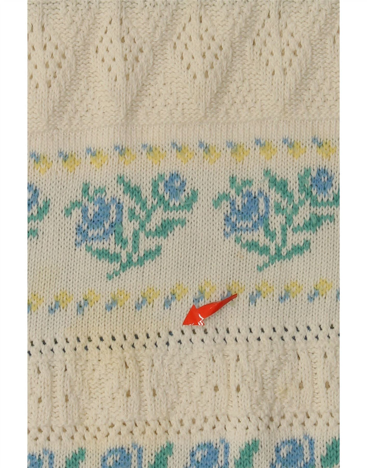 Suéter feminino VINTAGE com gola canoa IT 46 acrílico floral branco grande