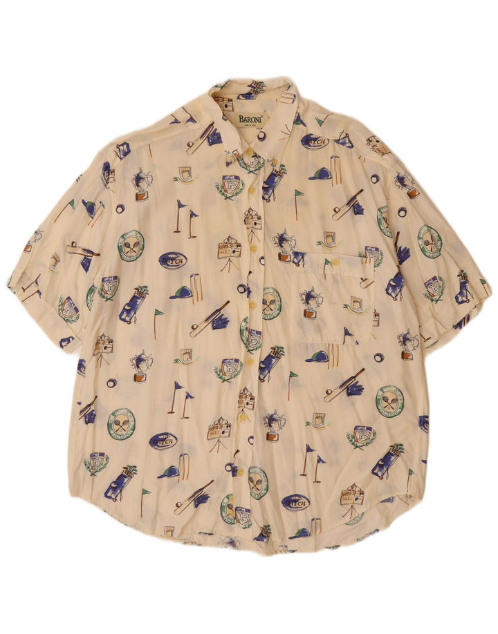 Camisa masculina estampada de manga curta BARONI grande viscose branca