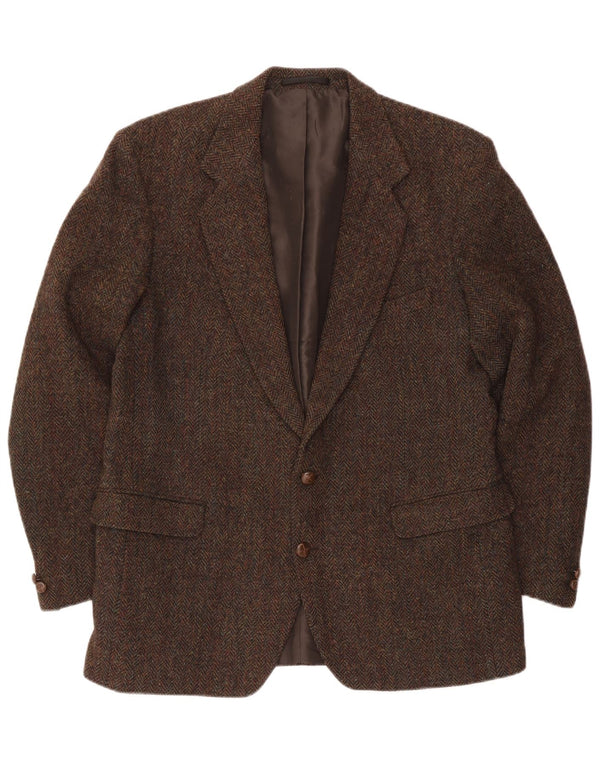 Jaqueta blazer masculina de 2 botões Harris Tweed Reino Unido 44 2XL lã xadrez marrom