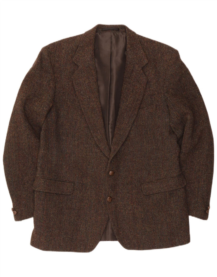 Jaqueta blazer masculina de 2 botões Harris Tweed Reino Unido 44 2XL lã xadrez marrom