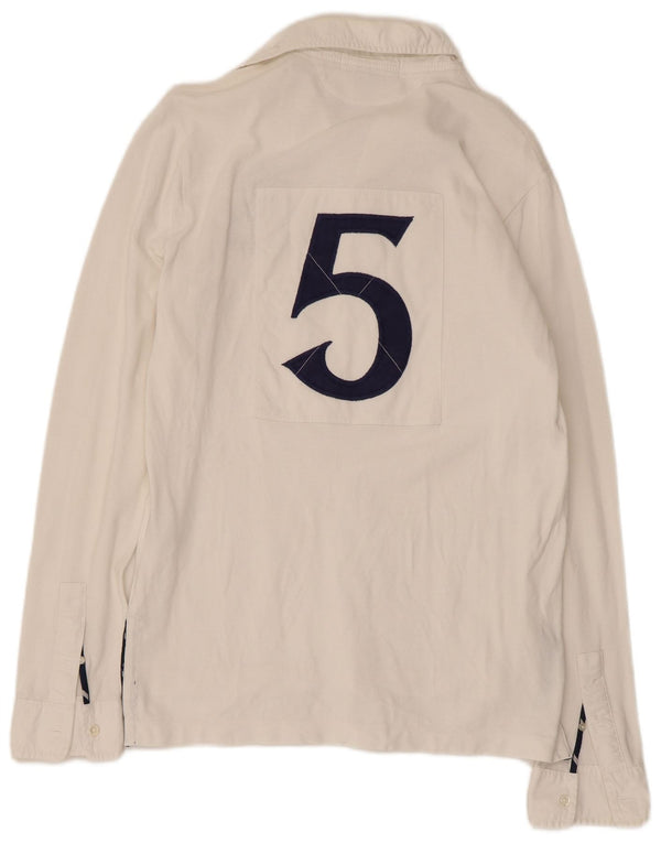 Camisa polo masculina de rugby de manga comprida com estampa Ralph Lauren pequena de algodão branco