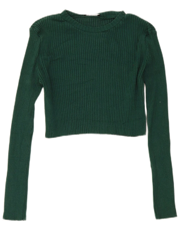 Zara Womens Crop Top Manga Longa Reino Unido 14 Grande Verde