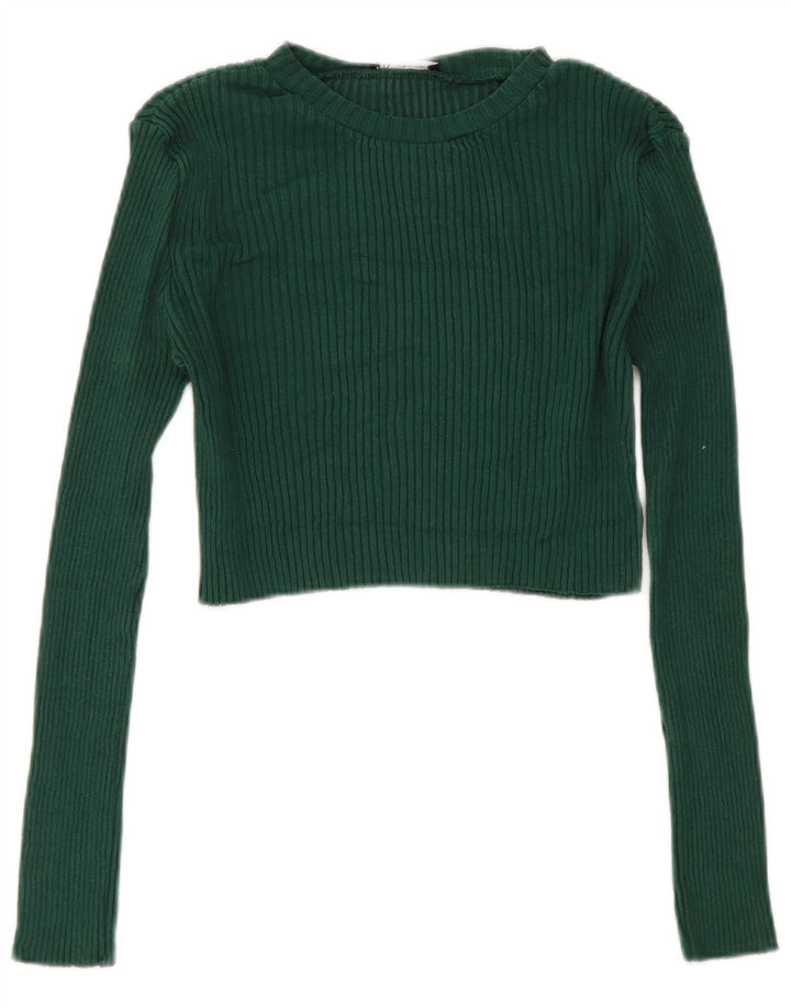 Zara Womens Crop Top Manga Longa Reino Unido 14 Grande Verde