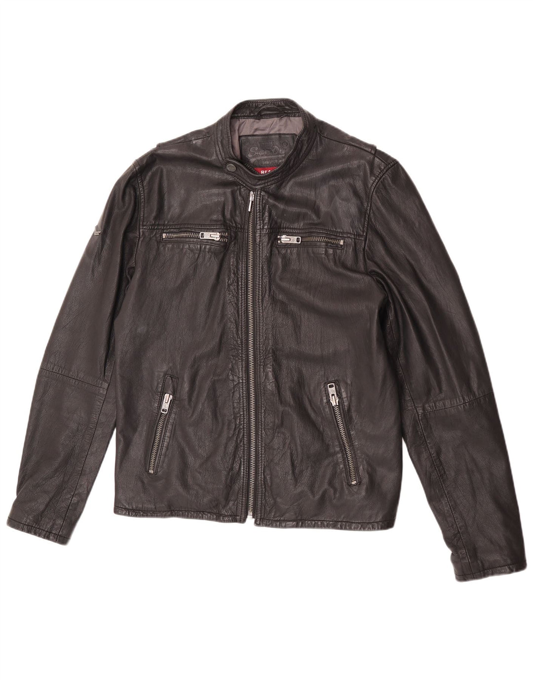 Jaqueta Superdry Feminina Couro Racer Reino Unido 18 XL Couro Preto