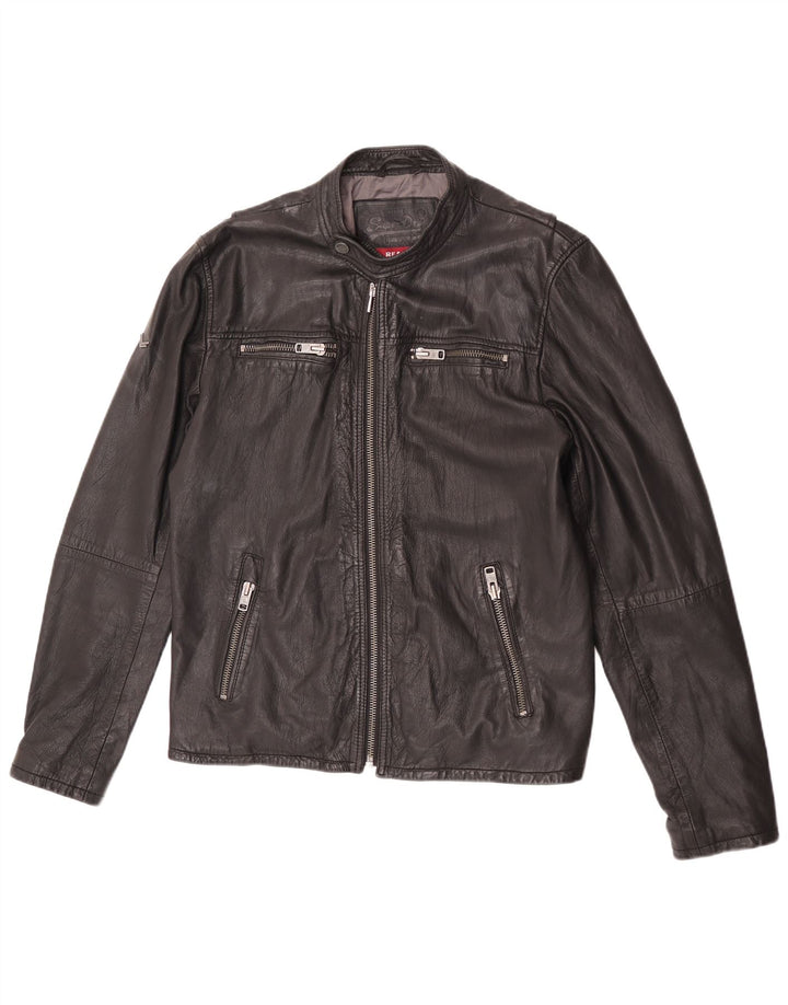 Jaqueta Superdry Feminina Couro Racer Reino Unido 18 XL Couro Preto