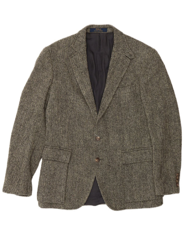 Polo Ralph Lauren Jaqueta blazer masculina de 2 botões EUA 40 grande cinza Chevron lã