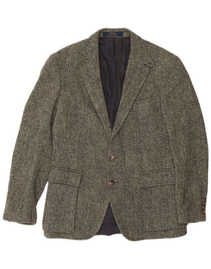 Polo Ralph Lauren Jaqueta blazer masculina de 2 botões EUA 40 grande cinza Chevron lã