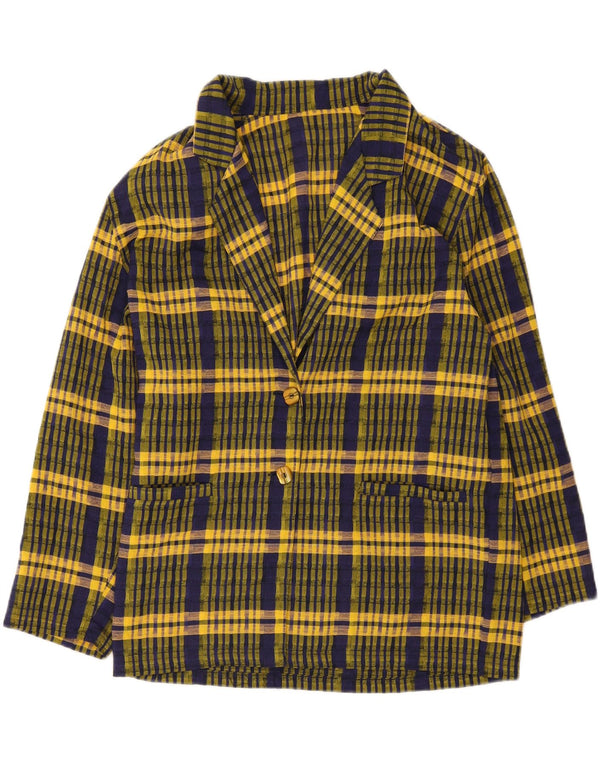 Jaqueta blazer feminina vintage com 2 botões Reino Unido 16 grande xadrez amarelo