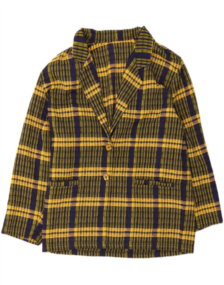 Jaqueta blazer feminina vintage com 2 botões Reino Unido 16 grande xadrez amarelo
