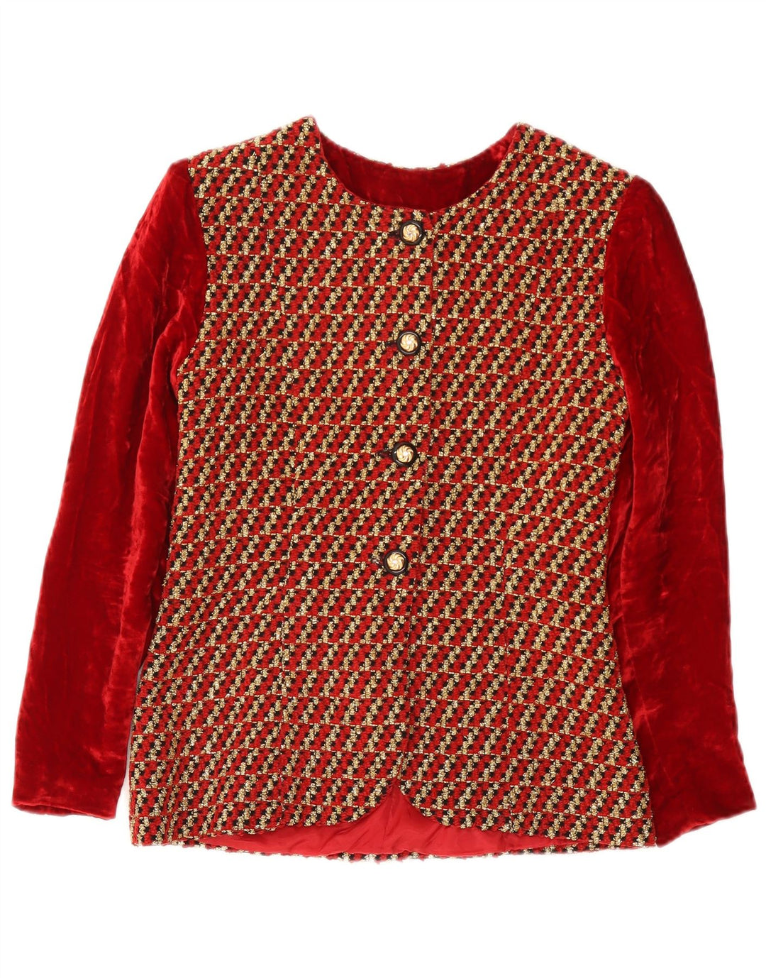 Jaqueta blazer de veludo feminina vintage com 4 botões Reino Unido 8 pequena listrada vermelha