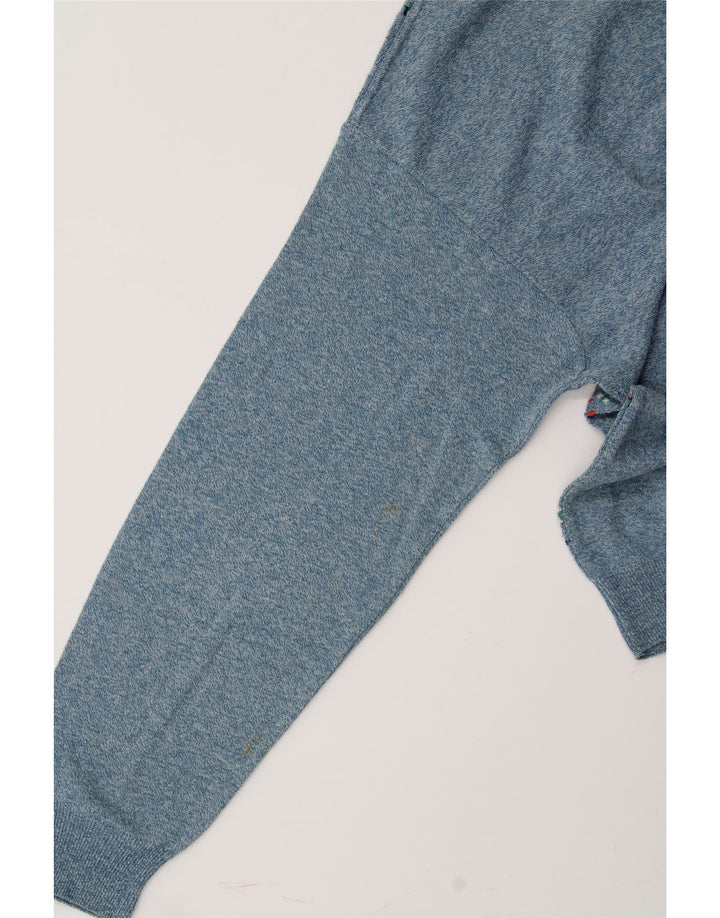 IL GRANCHIO Mens V-Neck Jumper Sweater Large Blue Fair Isle Cotton Vintage Il Granchio and Second-Hand Il Granchio from Messina Hembry 