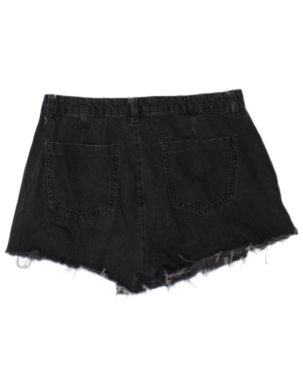 Shorts jeans feminino Zara Reino Unido 14 grande W30 algodão preto