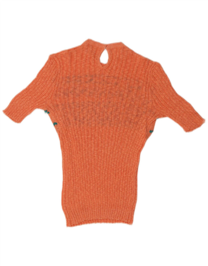 Blusa de malha feminina vintage IT 46 grande laranja Fair Isle