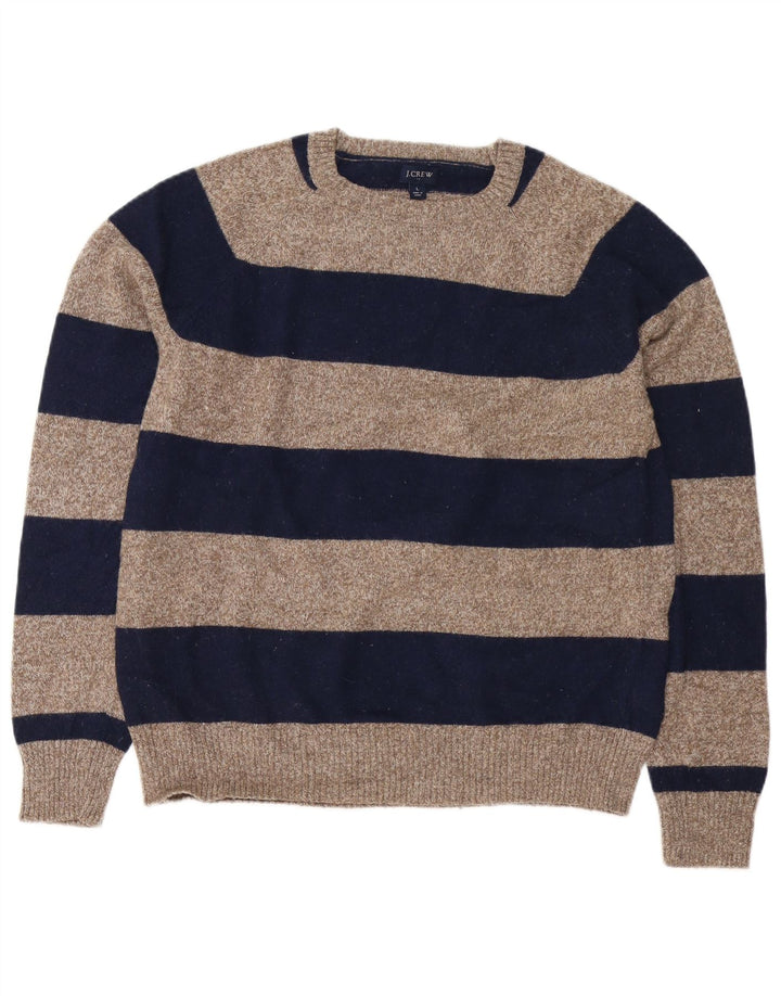 J. CREW Suéter masculino com gola redonda, grande poliamida listrada azul marinho