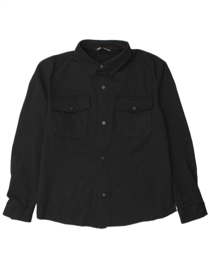 Zara Camisa masculina overshirt grande poliéster preto
