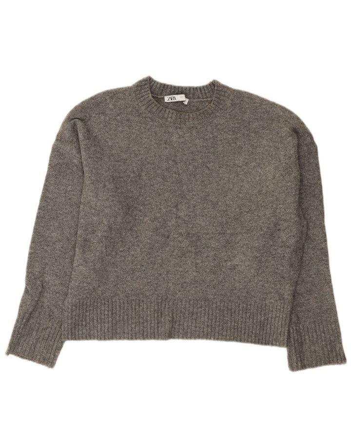 Zara Suéter feminino oversized com gola redonda Reino Unido 10 pequeno cinza acrílico