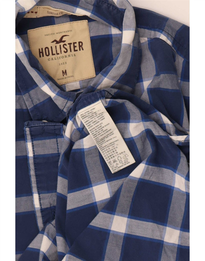 Camisa masculina Hollister de algodão xadrez azul médio