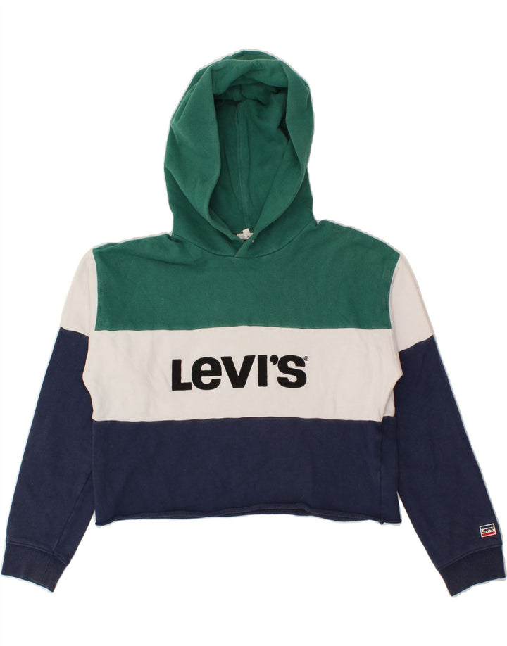 LEVI'S Womens Crop Graphic Hoodie Jumper UK 6 XS Multicoloured Colourblock Vintage Levi's and Second-Hand Levi's from Messina Hembry 