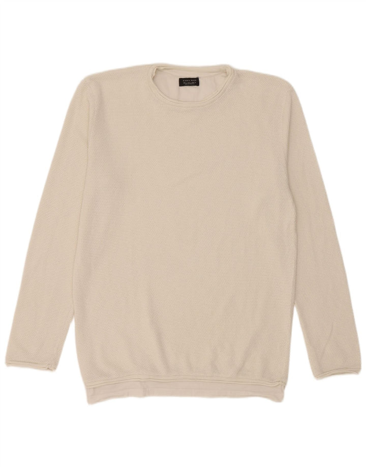 Zara Suéter masculino com gola redonda grande branco