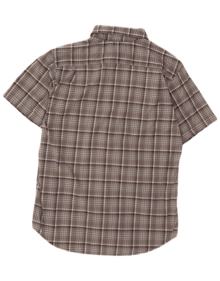 Columbia Camisa masculina de manga curta cinza médio algodão xadrez